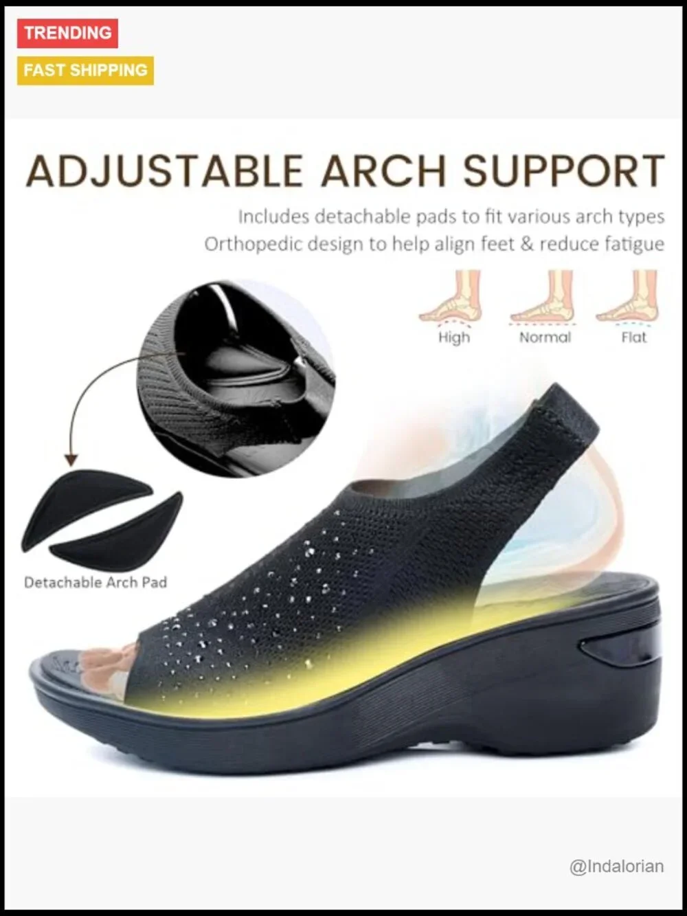 Rhinestone Wedge Sandals with Memory Foam Arch Support Platform